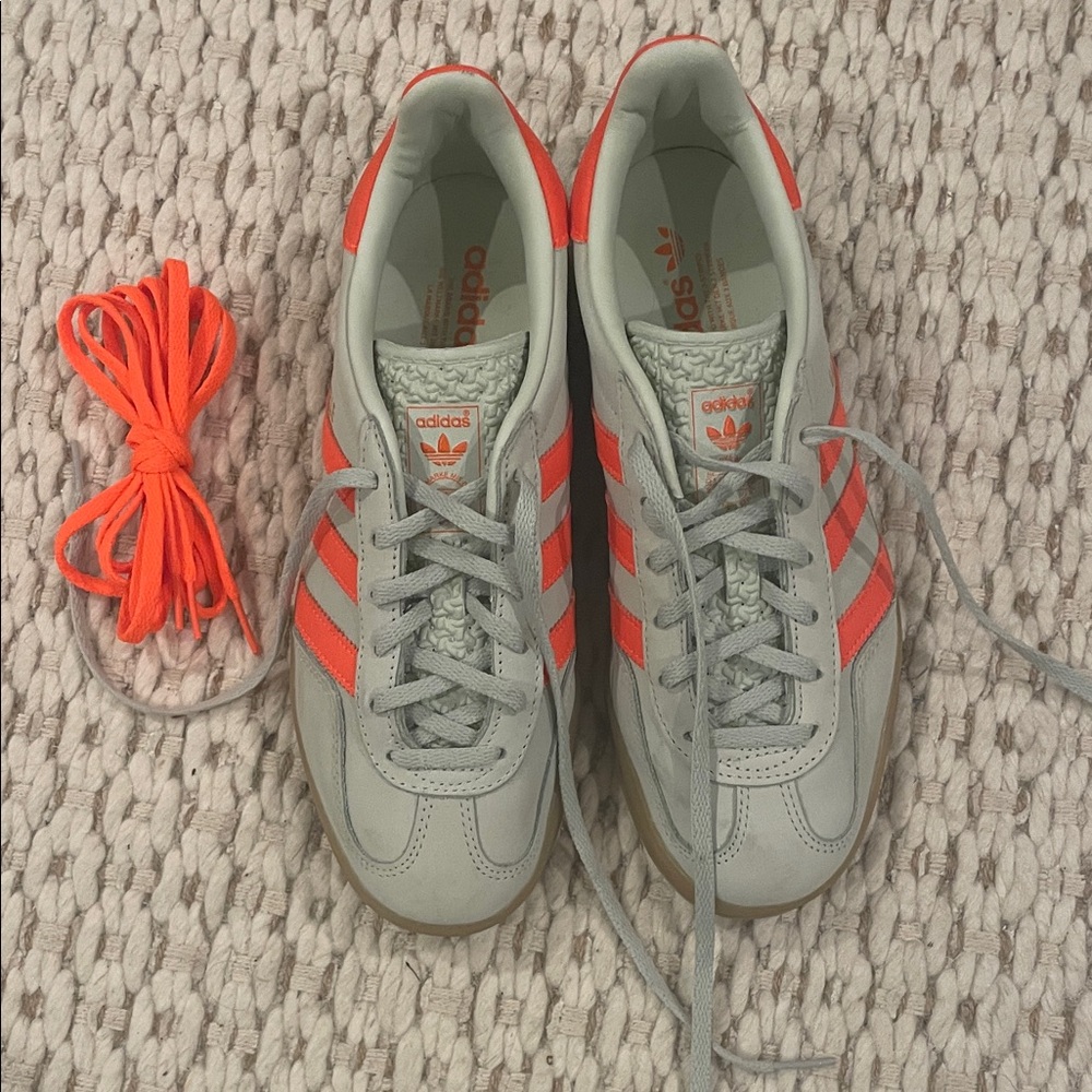 Adidas Gazelle Light Blue and Bright Orange Sneakers